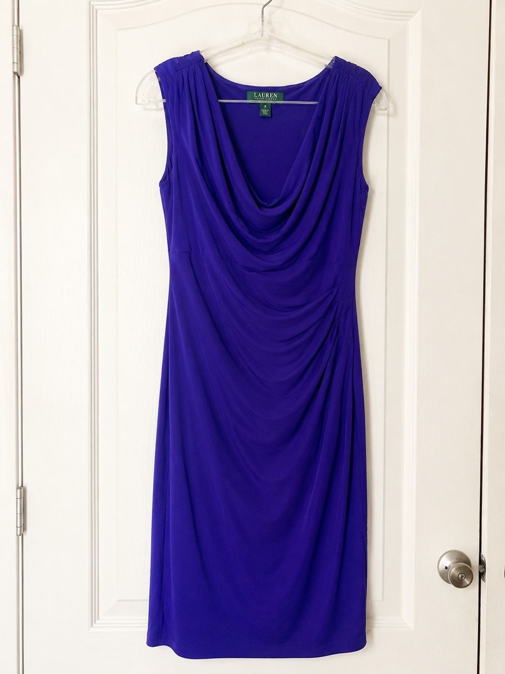 Lauren Ralph Lauren Royal Blue Cowl Neck Sheath Dress Size 8 42”